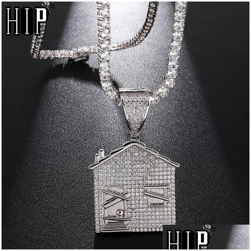 Pendant Necklaces Hip Hop Iced Out Bling Cubic Zirconia The Bando Trap House Pendants For Men Rapper Jewelry With Tennis Chain Drop D Dhuzd