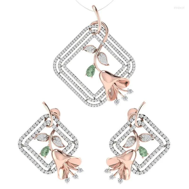 Necklace Earrings Set Classic Rose Gold Floral Jewelry Trendy Women Bell Silver Plated Stud Earring For Girl Friend Gift