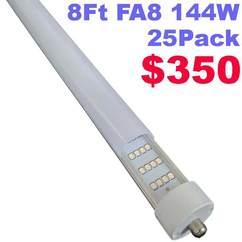 8フィートLEDチューブライト、T8 8フィート電球144W 6500KクールホワイトFA8ベースLED Tubelights蛍光電球交換18000Lumens、デュアルエンド駆動CRESTECH168