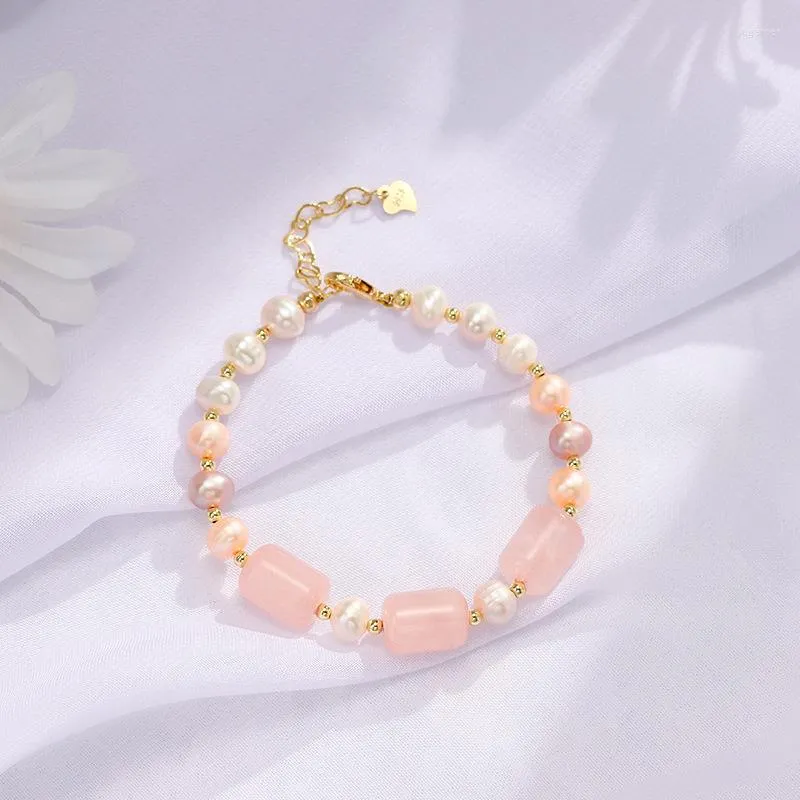 Link Armbanden Gold Winding Pink Crystal Bucket Freshwater Pearl Bracelet Lucky Transfer and In Love DIY Multi-Treasure Jewelry for Women