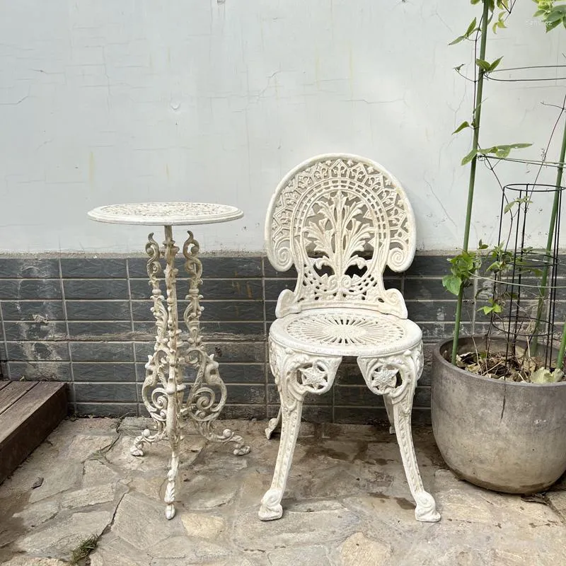 Vintage Cast Iron Garden Chair French Country Style Indoor Outdoor Balcony Patio Terrace Decorative Single Lounge White Metal Frame 2024