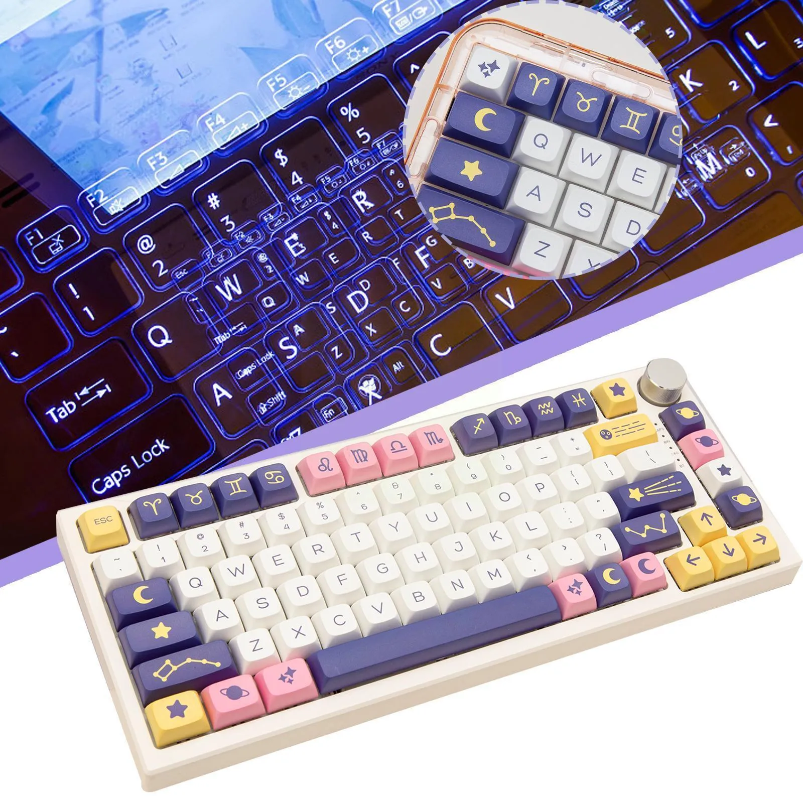 Accessories Purple Constellation Keycap PBT Sublimation 132 Keys XDA Height Mechanical Keyboard Adaptation for CHERRY MX Mechanical Key B0A1