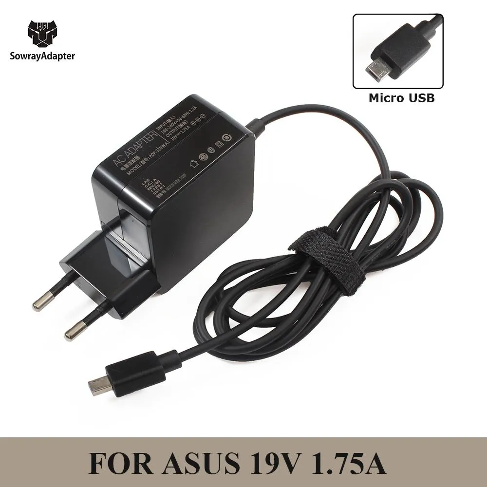 ADAPTER 19V 1.75A 33W Micro USB Laptop Charger Power Adapter för ASUS EEOOK X205T X205TA TP200S E202 E202SA E205SA A3050 Strömförsörjning