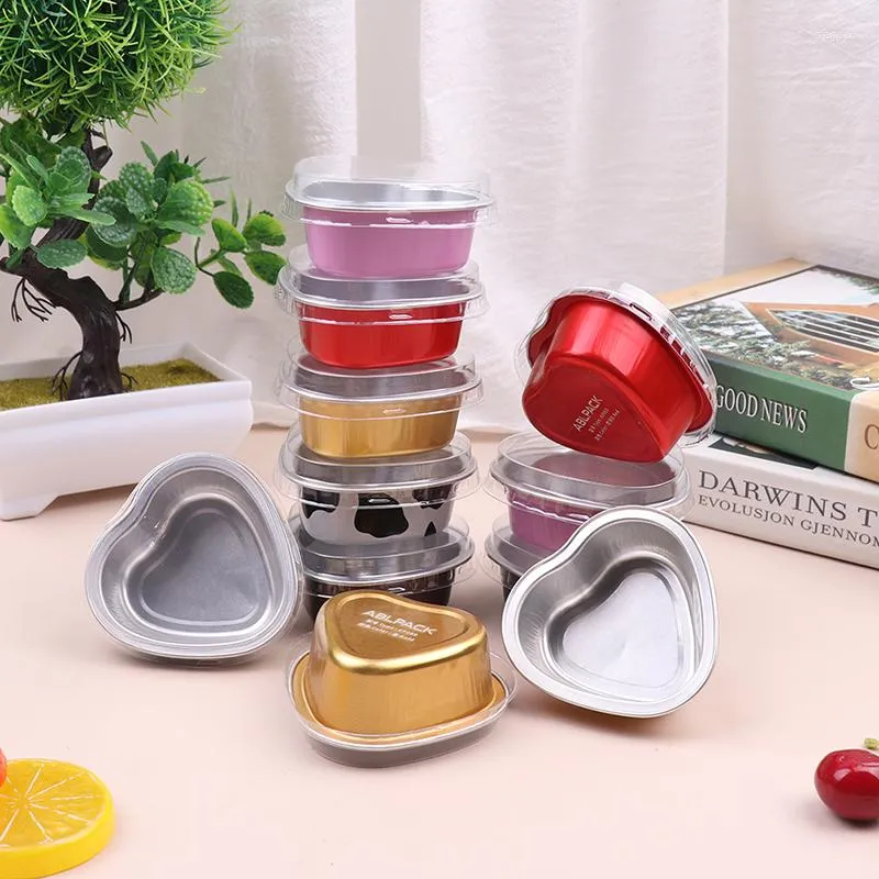 Baking Moulds Heart Shaped Foil Cake Cups Aluminum Pan Cupcake Cup With Lids Flan Pans Mother's Day