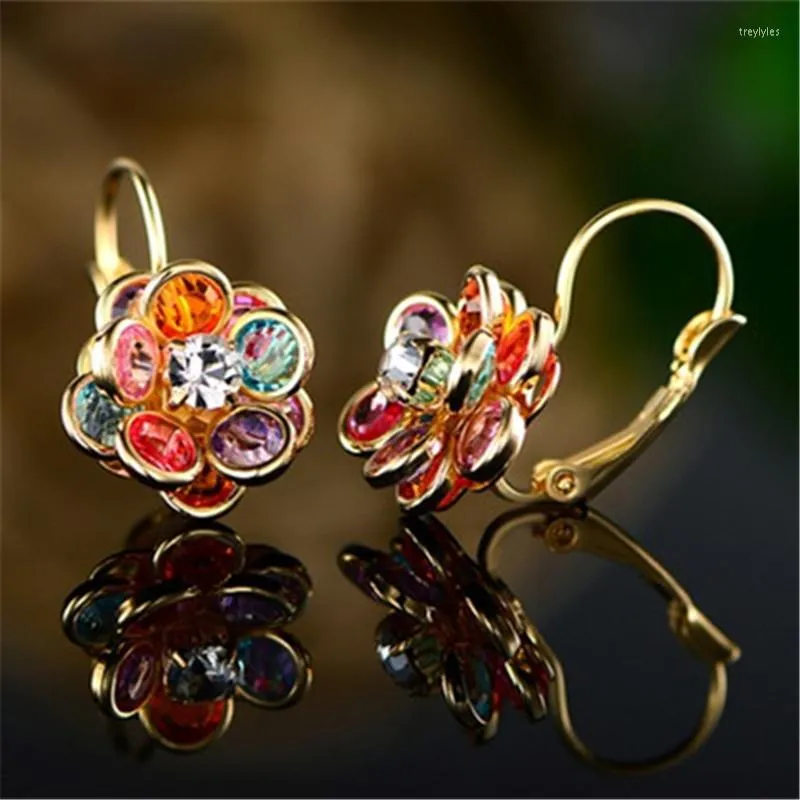 Stud Earrings Women's Cute Crystal Flower Gold Plated Small Bridal Wedding Jewelry Girls Birthday Gifts