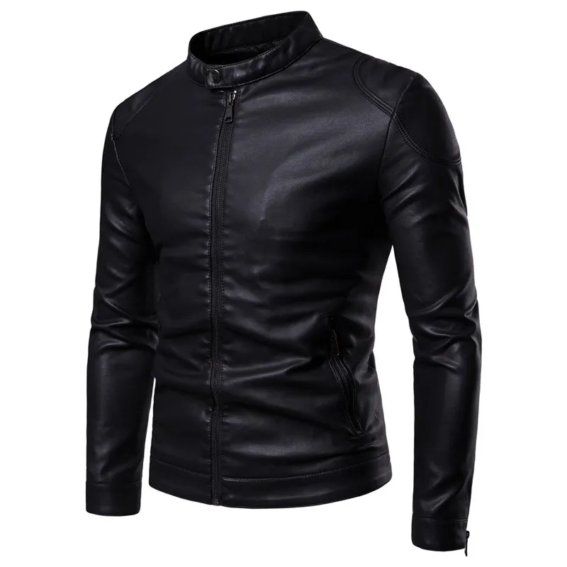 Autumn Fashion Mens Contrast Color Plus Size Stand Collar Zipper Biker Leather Jacket From 33 9 DHgate