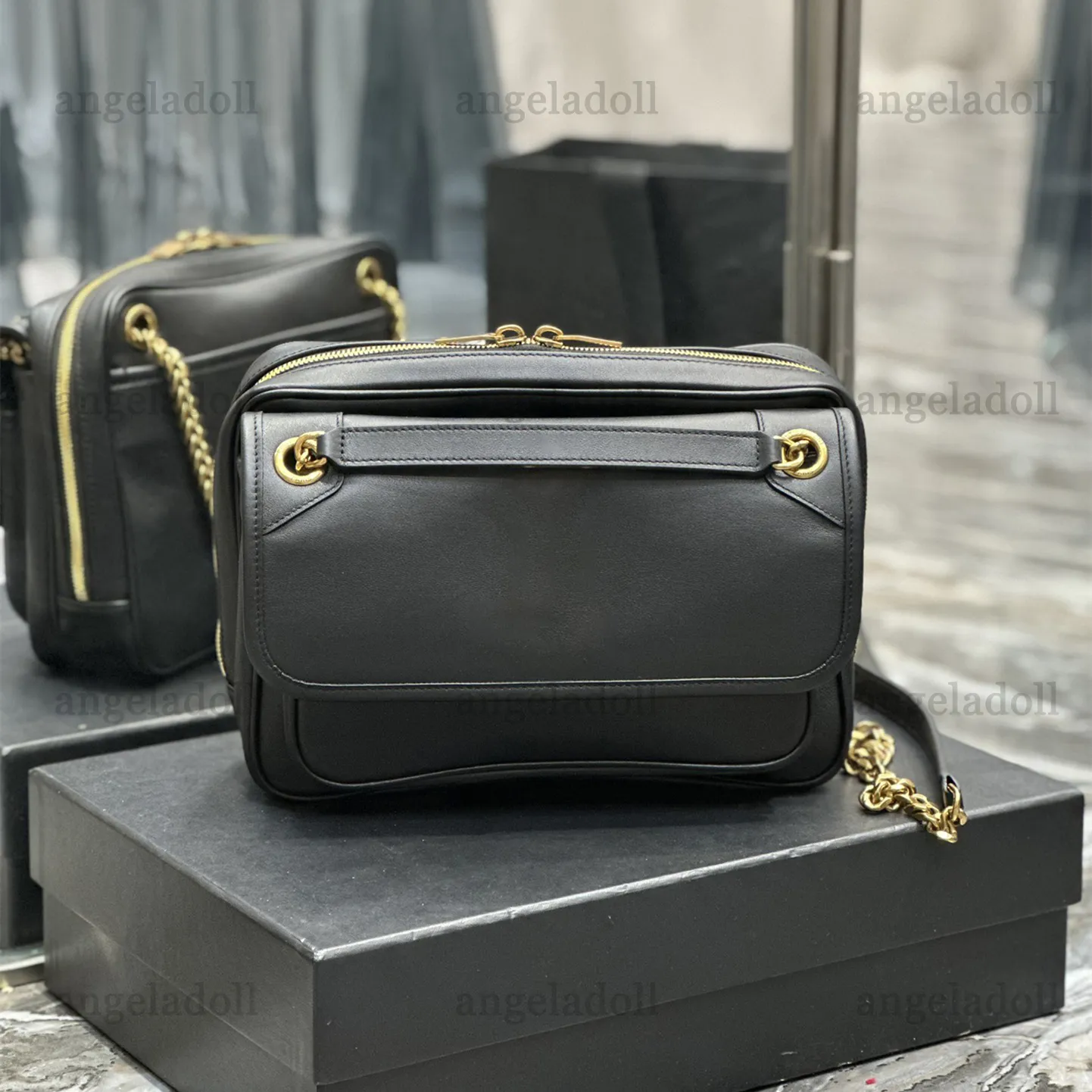 10a designers de qualidade espelhado pequenas bolsas de câmera luxuosas femininas bolsas de pele de bezerro de bezerro 26 cm bolsa de aba preta crossbodia