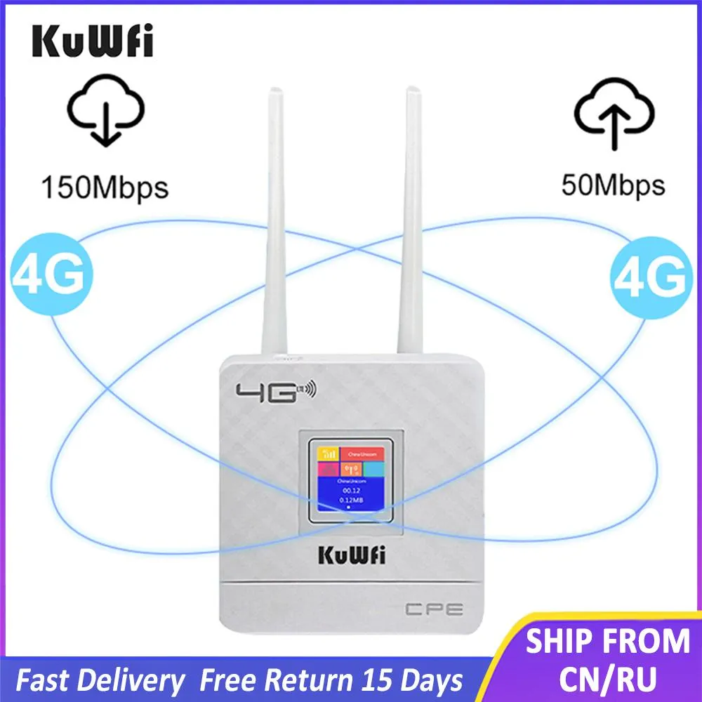 Routers Kuwfi CPE903 4G LTE Router 150Mbps trådlöst hem CPE -router låst upp 4G WiFi -modem med RJ45 -port och SIM -kortplats EU -kontakt