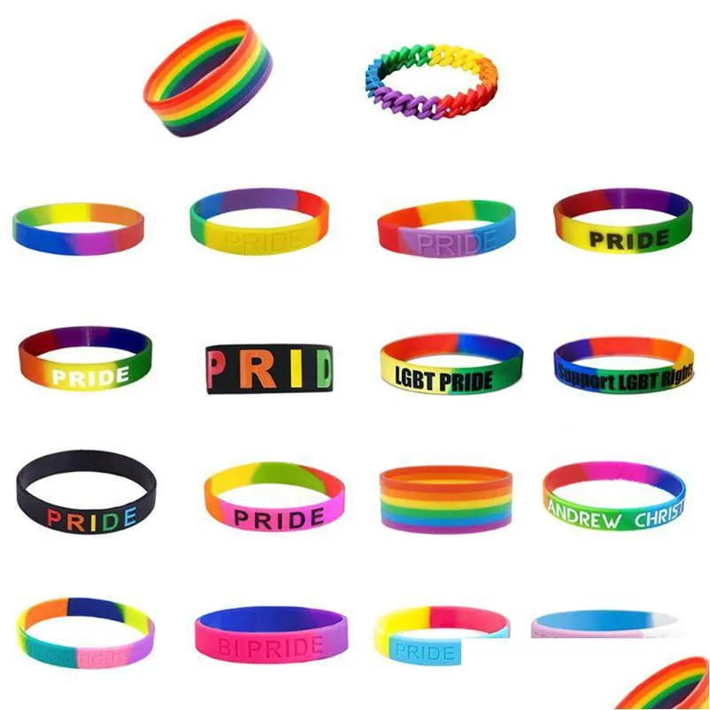 Otros suministros festivos para fiestas Rainbow Lgbt Pride Bracelet Lgbtq Sile Rubber Wristbands Accesorios Regalos para homosexuales lesbianas Mujeres Hombres Dhsnh