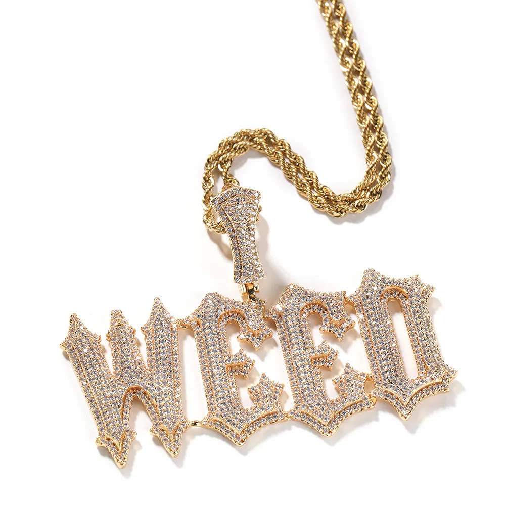 Anpassat namn Brush Script Letter Pendant Chain Women Men Hiphop Necklace Iced Out Zircon Customized Rock Rapper Jewelry