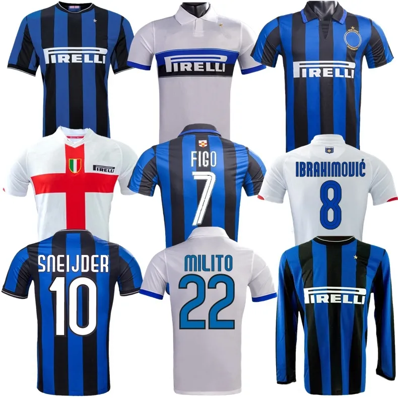 2007 2008 2009 2010 Eto o 레트로 축구 유니폼 FIGO MILAN IBRAHIMOVIC SNEIJDER MILITO 클래식 셔츠 J.Zanetti ADRIANO Eto o BALOTELLI 인터 홈 어웨이 빈티지 저지