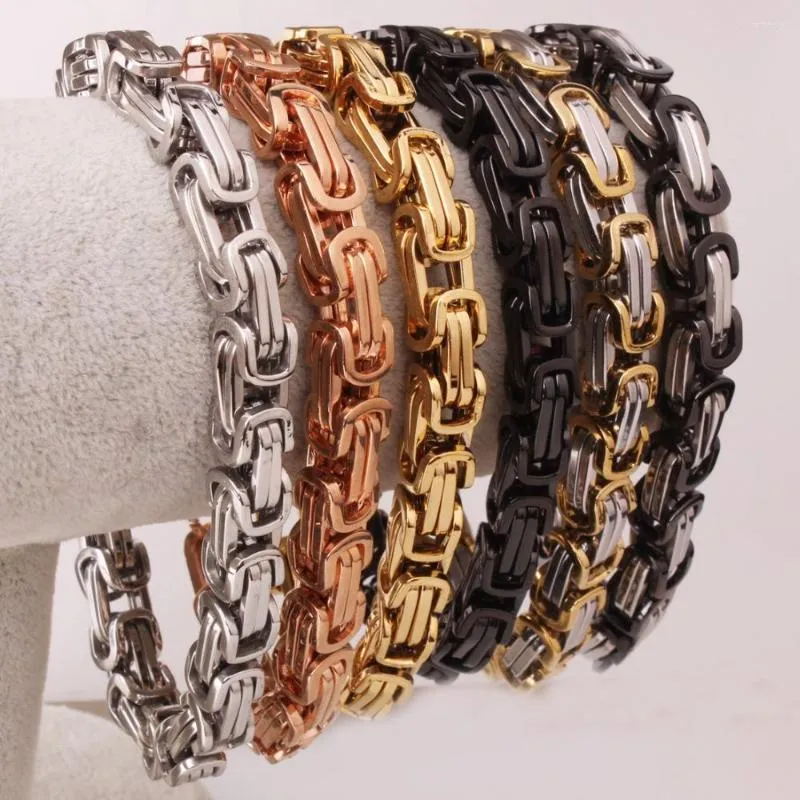 Link Bracelets Top Stainless Steel Bracelet For Men Women Byzantine Box Chain Gold Silver Black Color 2023 Fashion Jewelry 7-11"