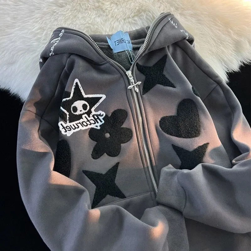 Herrtröjor tröjor y2k kawaii kläder harajuku full zip up hoodie män höst vinter gotiska webbsweatshirt hip hop grunge överdimensionerad jacka rock 230526