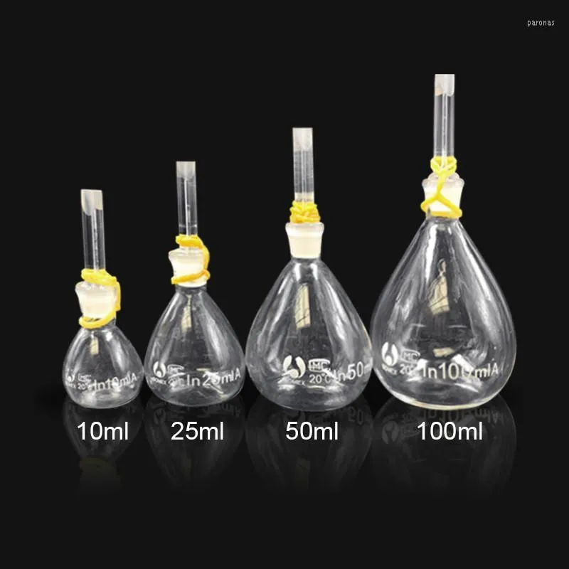 1-stycke Lab 5 ml 10 ml 25 ml 50 ml 100 ml glas Pycnometer Ball-Shape Gravity Bottle Picknometer för glas