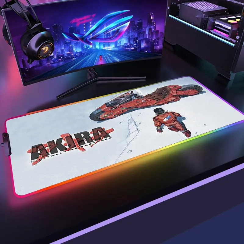 Resteert anime Akira RGB Gaming XXL Mouse Pad MousePad Large Cool Muse Pad Keyboard Bureau Tapijtspel Rubber Noslip LED Mouse Mat Gamer