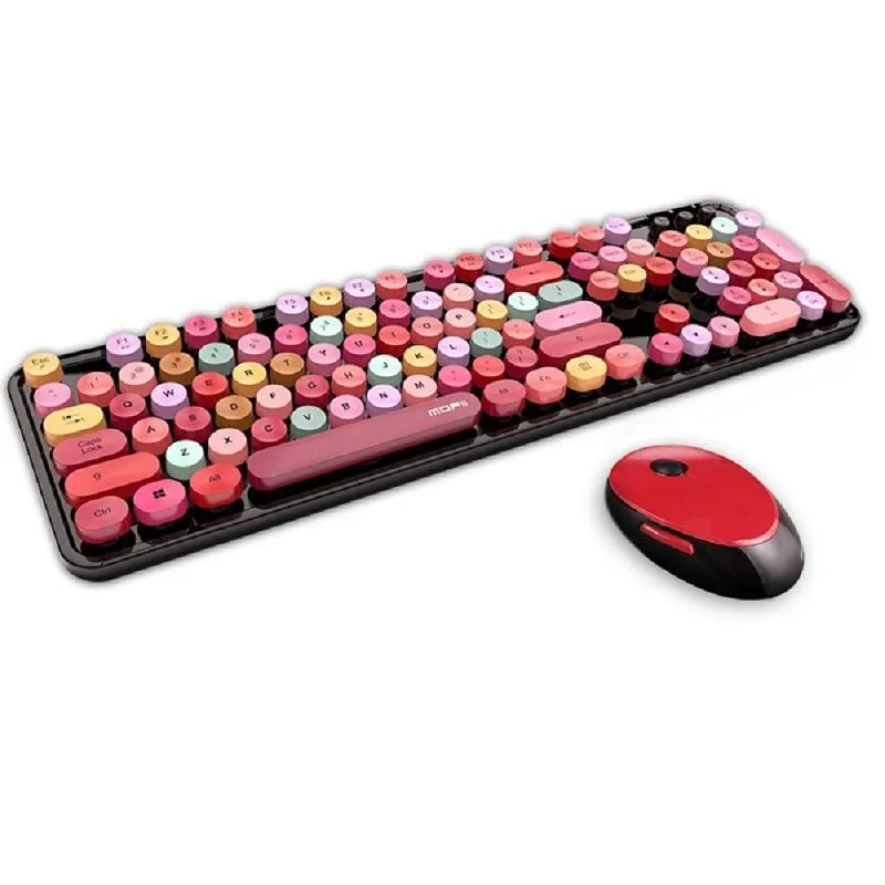Combos étanche à clavier sans fil de souris sans fil coloré de conception de rouge à lèvres rétro 104 keys ergonomie combo de souris clavier USB