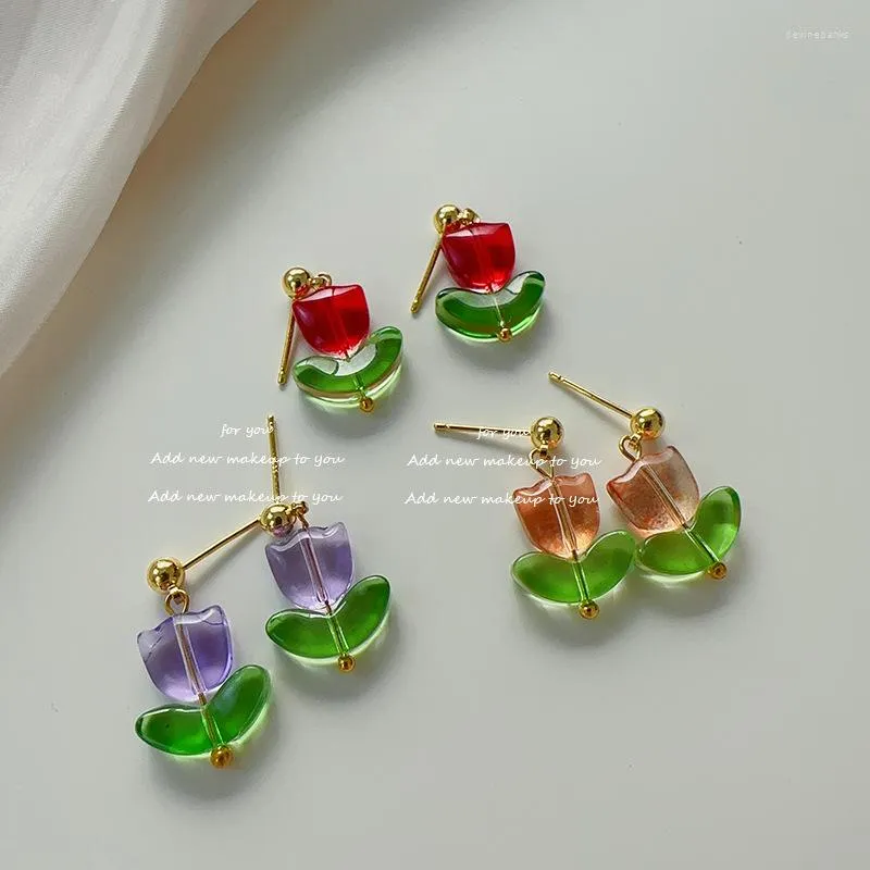 Dangle Earrings Tulip Glass Summer Fresh And Cold