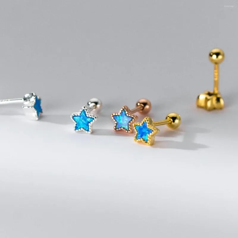 Stud Earrings LAVIFAM 925 Sterling Silver Synthetic Opal Star Thread Small Screw Bead For Women Girl Ear Jewelry