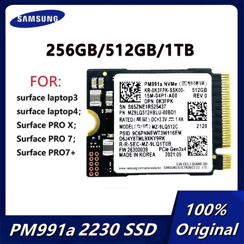 Drives Samsung PM991A 1TB 512 Go 256 Go SSD M.2 2230 Drive interne Solid State PCIe3.0x4 NVME SSD pour Microsoft Surface Pro7 + Steam Deck