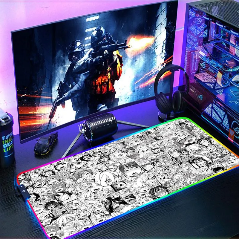 Rests Sexig Ahegao Computer Mouse Pad Gaming Accessories Anime Mats Desk Mat Backlight XXL RGB Laptop Stor Gamer Desktop Table Carpet