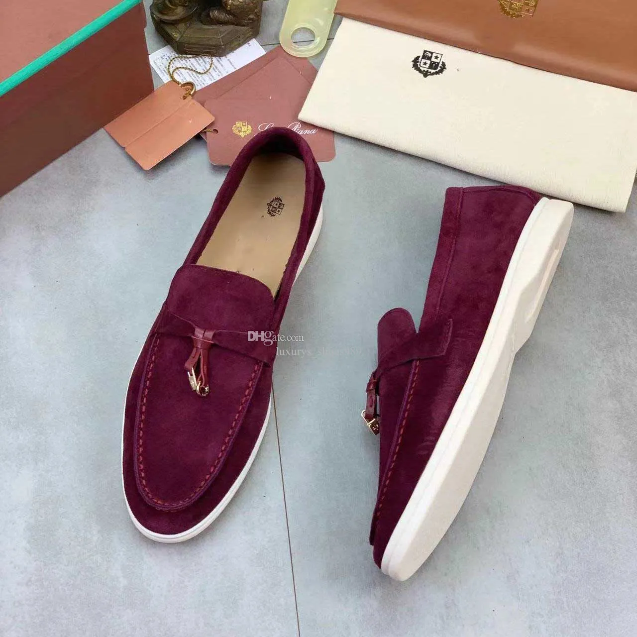 Piana Scarpe casual in pelle scamosciata per donna Mocassini con punta arrotondata Decorazioni mentali Scarpe per il tempo libero chic Designer Appartamenti di marca di lusso Slip on Scarpe da ginnastica con suola spessa loros con scatola