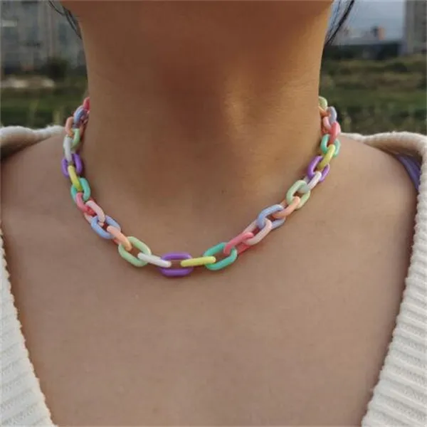 Candy Color Geometric Resin Chain Statement Chokers Necklace for Women Fashion INS Girl Short Necklace Wholesale Jewelry Gift GC2152