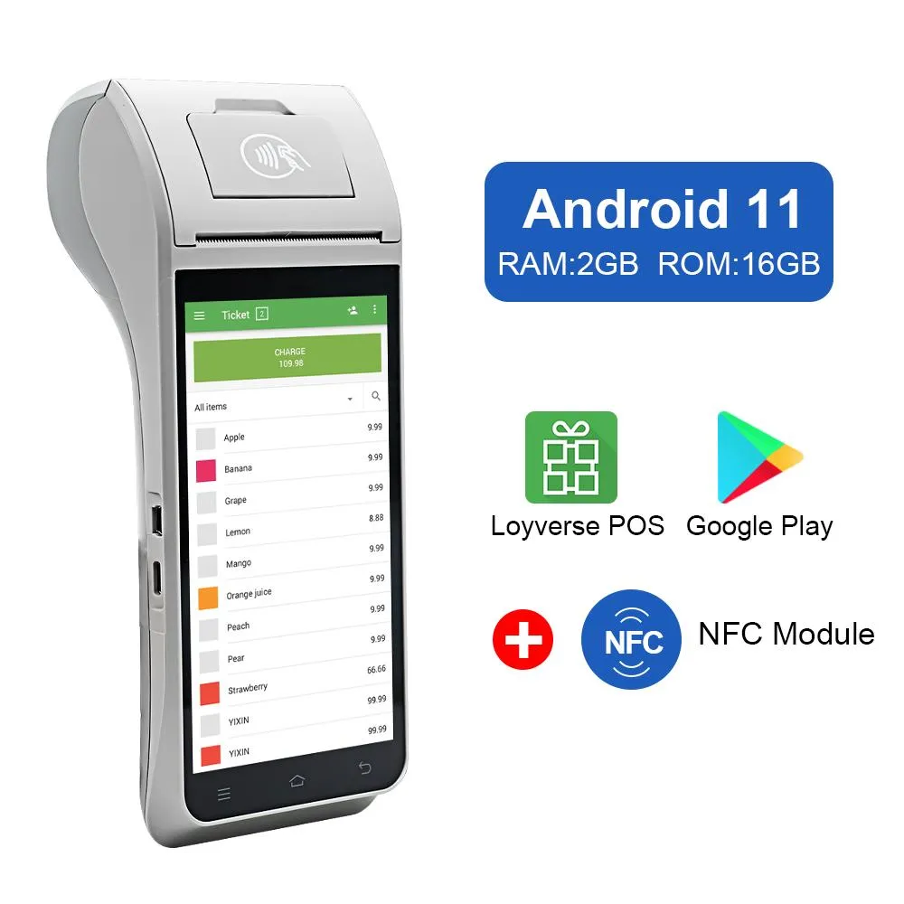 Imprimantes 4g Android 11 Smart Handheld POS PDA 2 + 16 Go Mobile Terminal 58 mm Receipt Bill Imprimante NFC Reader Barcode Scanner POS