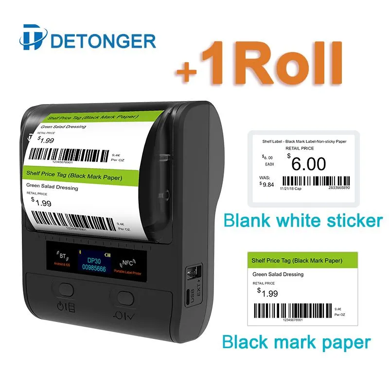 Принтеры Detonger DP30S 3080 мм мини -портативный тепловой принтер BT Штрих -код ручной маркировки