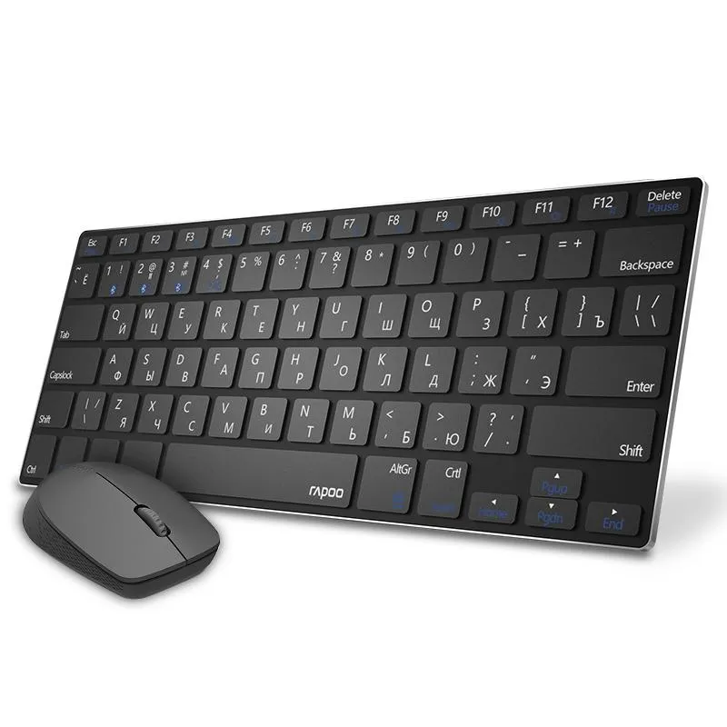 CPUs Rapoo 9000m Mini Russische Tastatur Multimode Silent Bluetooth Wireless Tastatur und Maus Combo Englisch/Russische Tastatur