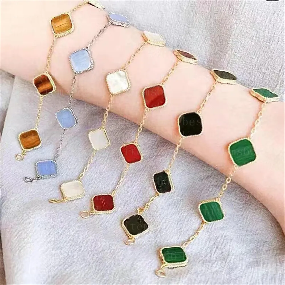 Fashion Classic 4/Four Leaf Clover Charm Bracelets Bransle Bransle Chain 18k Gold Agate Shell Mother-of-Pearl dla Womengirl Wedding Mother Day Jewelry Kobiety