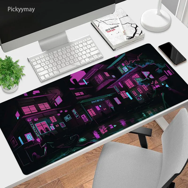 Pads Architecture japonaise rose néon tapis de souris Gamer tapis de table grand ordinateur accessoires de jeu tapis de souris doux bureau tapis de bureau XXL