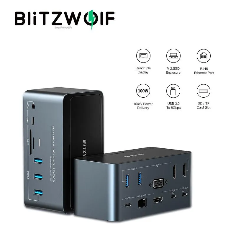 Lieferungen Blitzwolf BWTH13 18in1 USB C Docking Station Laptop Zubehör PC Computerzubehör Extensor USB Hub Typec SD/TF Slot
