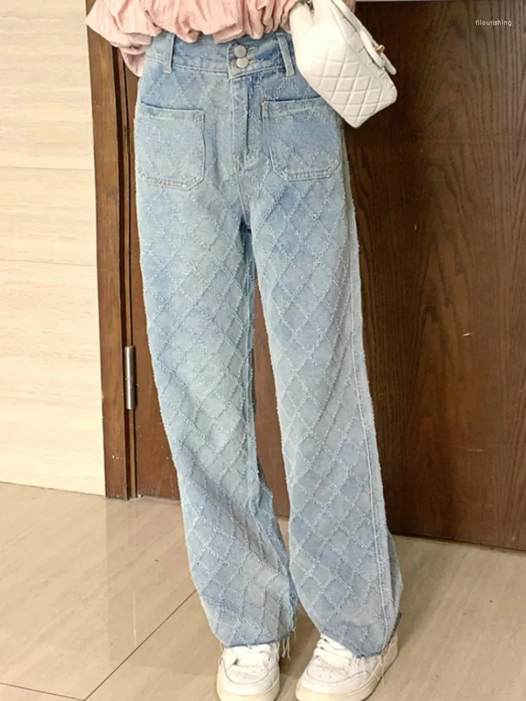 Jeans pour femmes bleu Y2k mode femmes amples poches Style coréen concepteur pantalon droit femme taille haute décontracté Denim 2023