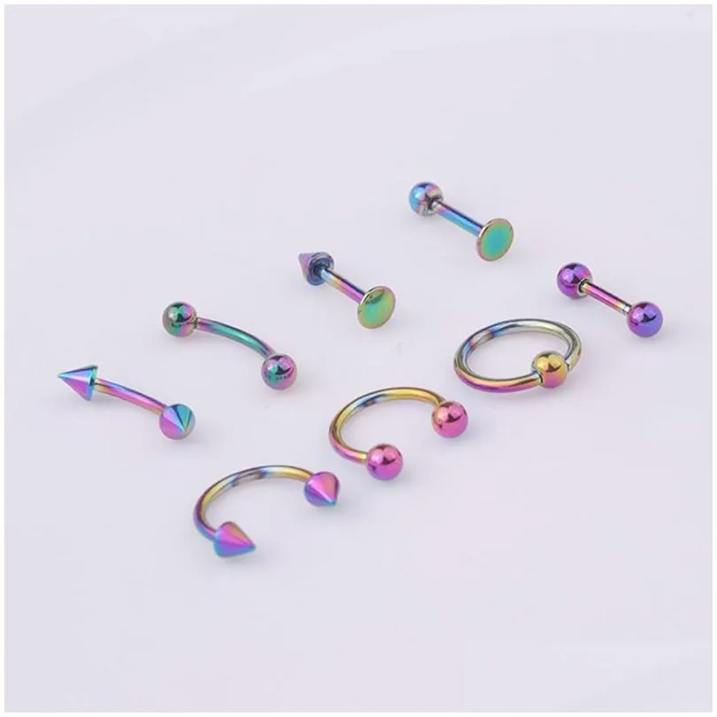 Otros 8 Unids / set Barra de Acero Inoxidable Hélice Lóbulo Lengua Anillos para la Nariz del Vientre Bola Punk Rook Tragus Septum Labio Ceja Piercing para el Cuerpo Dro Dhxon