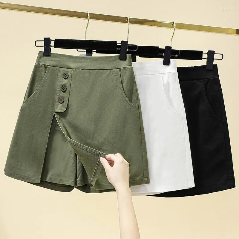 Botões De Shorts Femininos Salia Dividida Mulher Estirada Cintura Alta Uma  Linha Larga Calça De Perna Larga Damas Curtas Pantalones Casuais De Verão  Mujer De $120,99