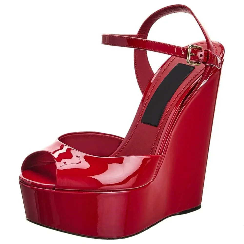 Red wedge heels deals
