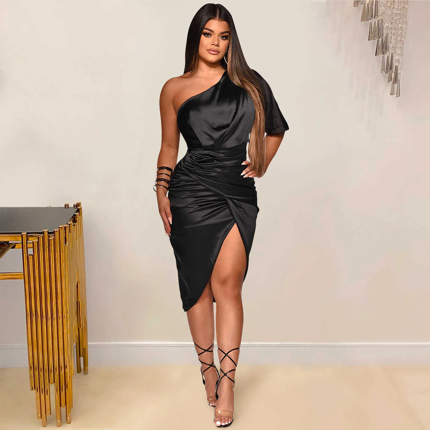 sachin and babi light blue dress One Shoulder Backless Dress Women Slim Fit Solid... From Join3, $26.32