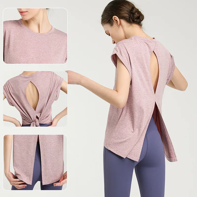 Yoga Suit Female T-shirt Short Sleeved Quick Drying Sportswear Cover Up Summer Loose Fitting Back Top Running Fitness Suit Female