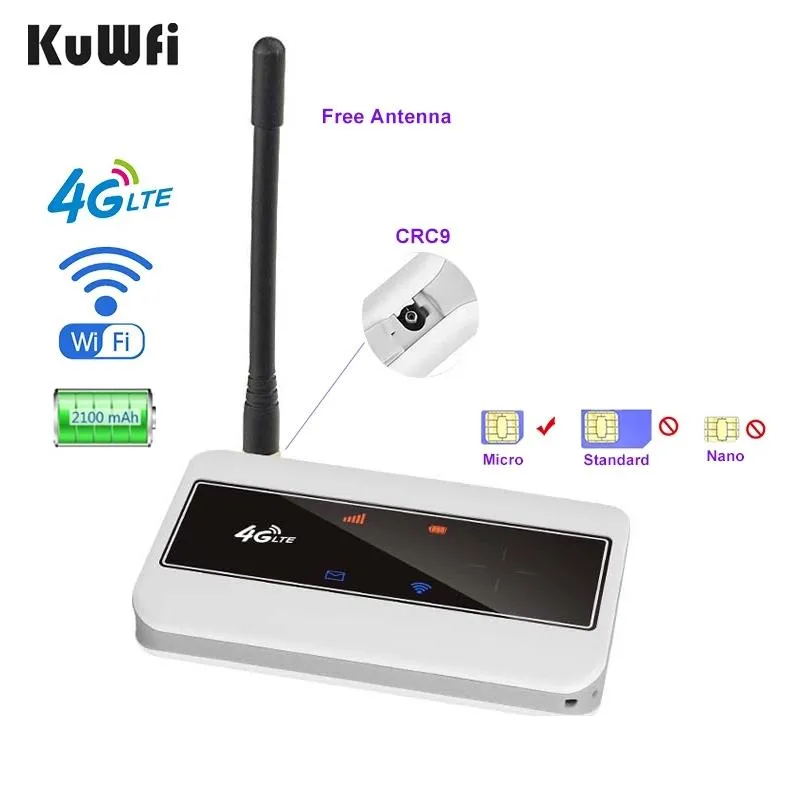 Routrar Kuwfi 150Mbps olåst CAT4 3G 4G Mobile WiFi Router Portable Pocket Hotspot Trådlöst modem med CRC9 -antenn för resor