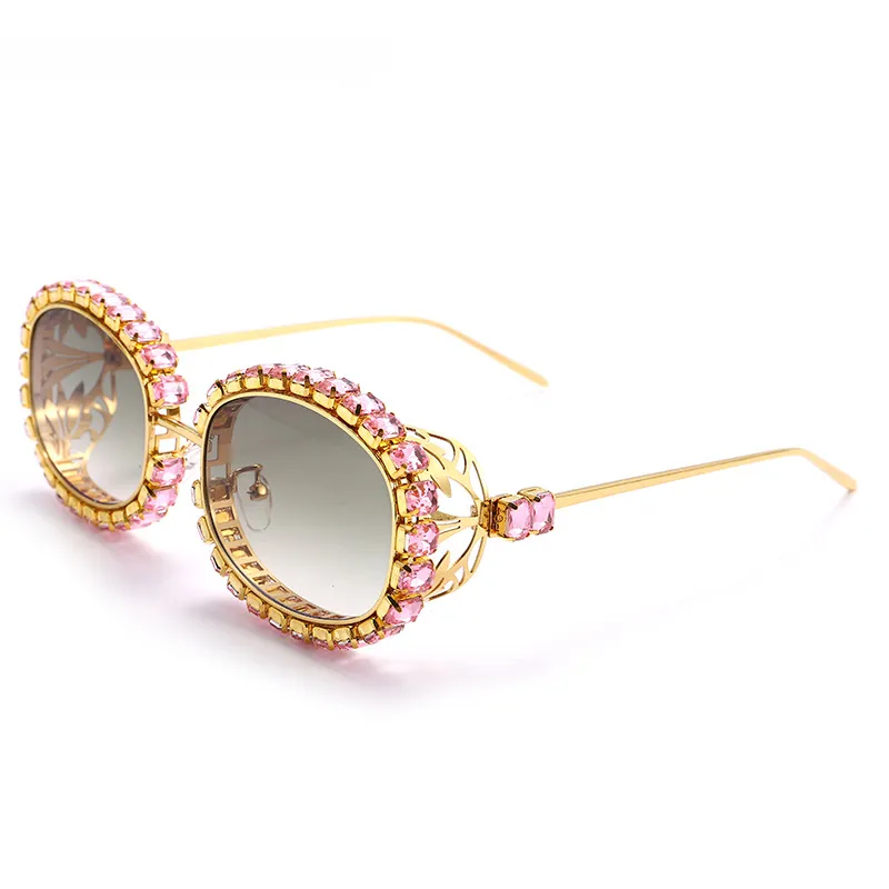 Luxury Rhinestone Hollow Design Metal Women Diamond Fashionable High Quality Shades Trendy Custom Logo Sun Glasses