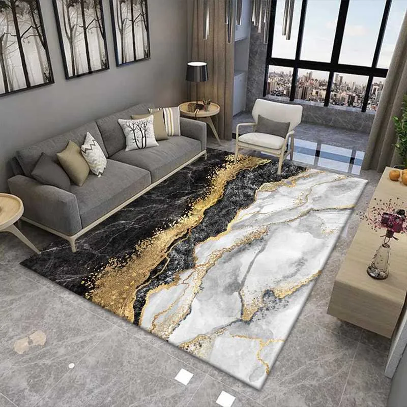 Nordic Light Luxury Marble Living Room Carpet Bedroom Art Abstract Bedside Carpets Kitchen Non-slip Balcony Study Rugs Porch Mat