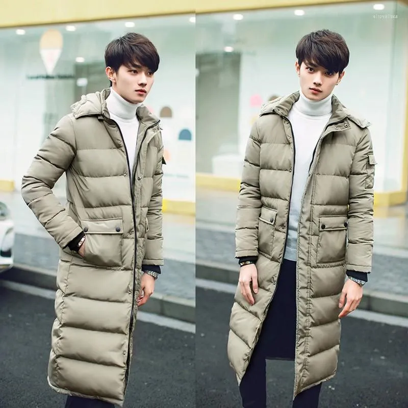 Men's Down Winter Plus Size X-long Design Thick Men Coat Male With Hoody Big Women Outerwear S- 2XL 3XL Extra Long Jacket