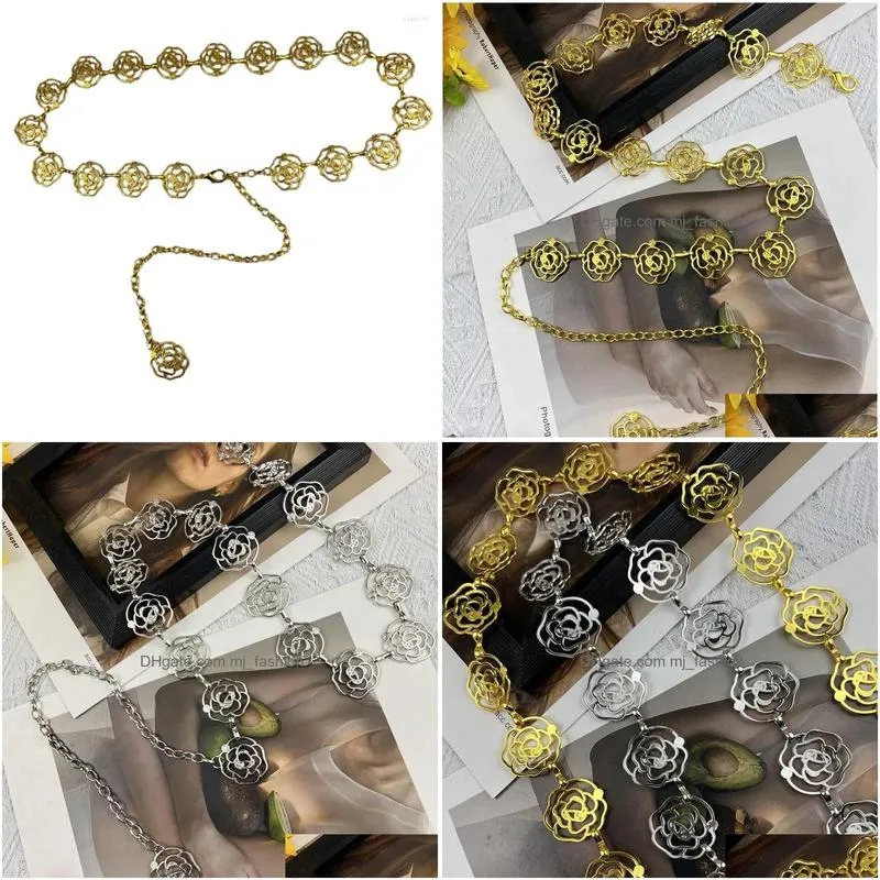 Gürtel Metall Taille Kette Weibliche Goldene Silber Kamelie Gürtel Kleidung Darment Kleid Dekoratives Zubehör Schmuck Drop Lieferung Mode A Dhuad