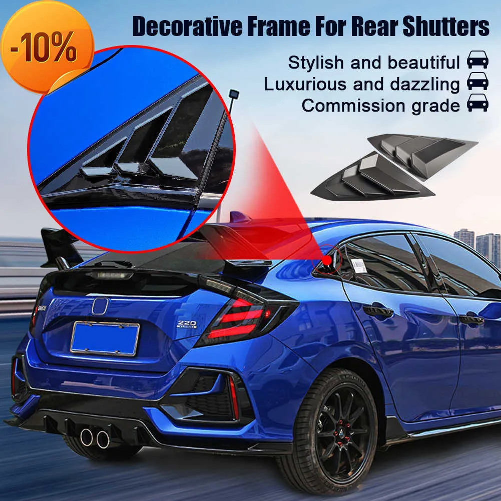 Novedad, 2 uds., persianas laterales de ventana de Panel de cuarto trasero ABS, cubierta de calcomanía de ventilación de Color de fibra de carbono para Honda Civic Type R Notchback 2020 2021
