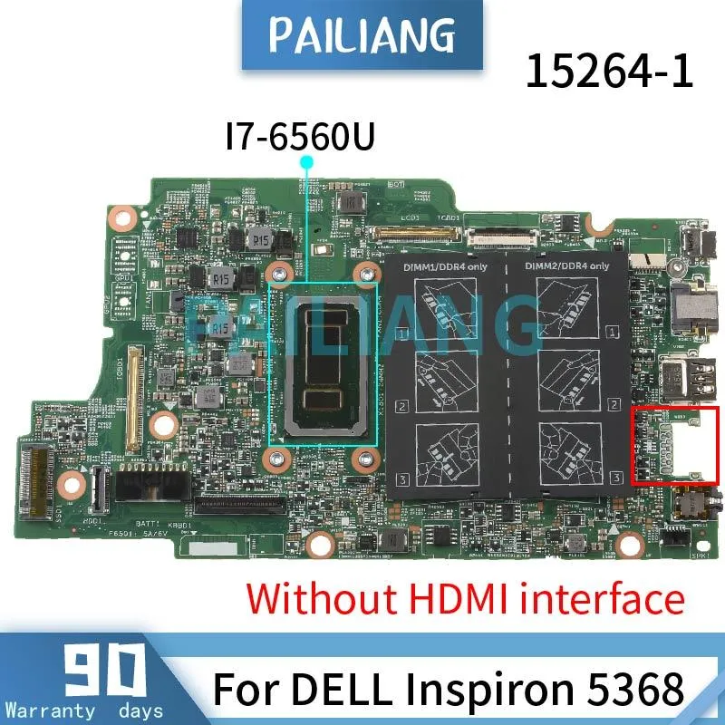 Moederbord pailiang laptop moederbord voor Dell Inspiron 5368 i76560U Mainboard CN077G1M 152641 DDR4 TESED