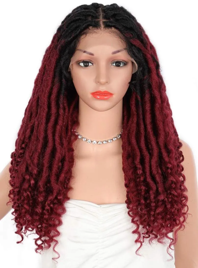 Beauart 4x4quot Swiss Lace Front Faux Locs Knotless Braided Wigs with Bohemian Curls Ends Synthetic Dreadlocks Braids Wigs54403841277022