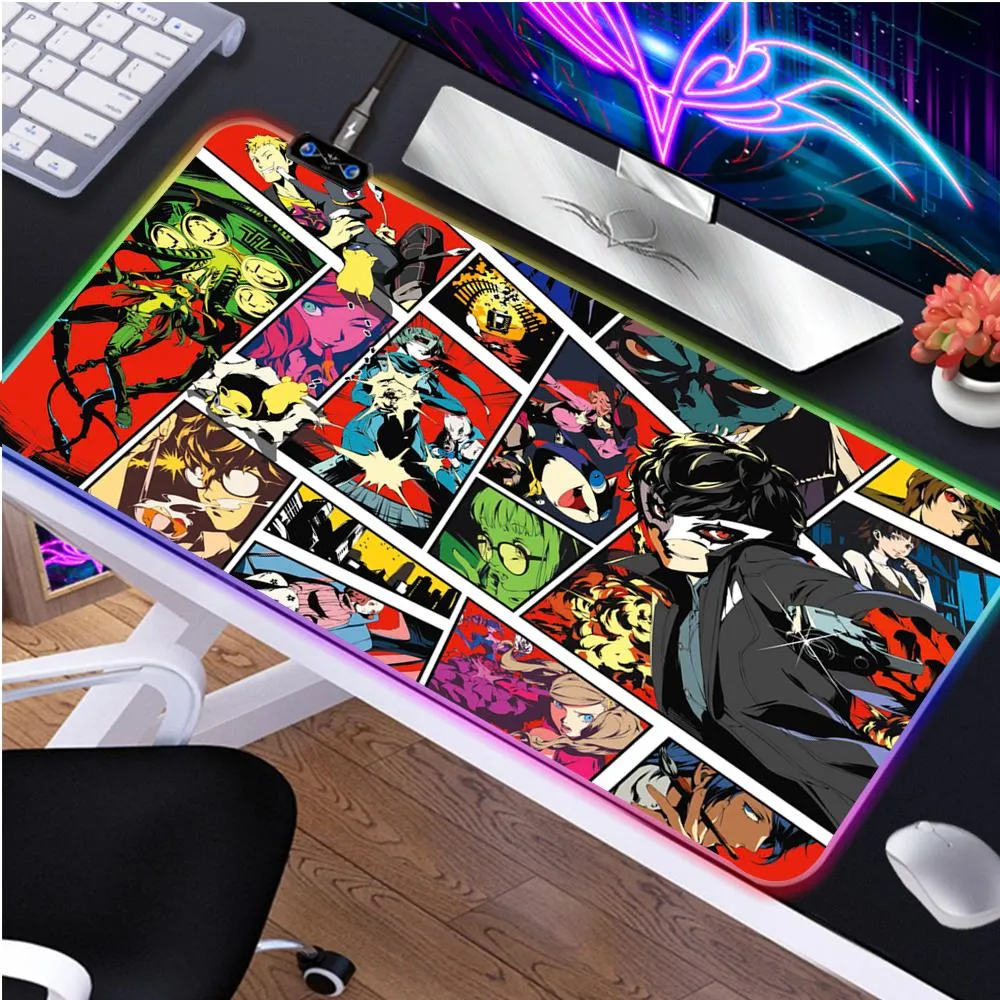 マウスパッドゲーマーRGBマットペルソナ5デスクバックライトカーペットPCアクセサリーXXL MAUSE MOUSEPADアニメ大規模な拡張キャビネットマット