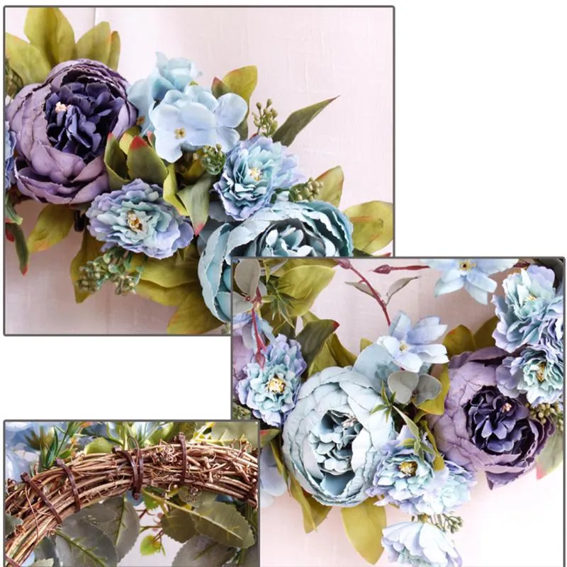 1PCS Door Front Wreath Peony Artificial Flowers Garland Autumn