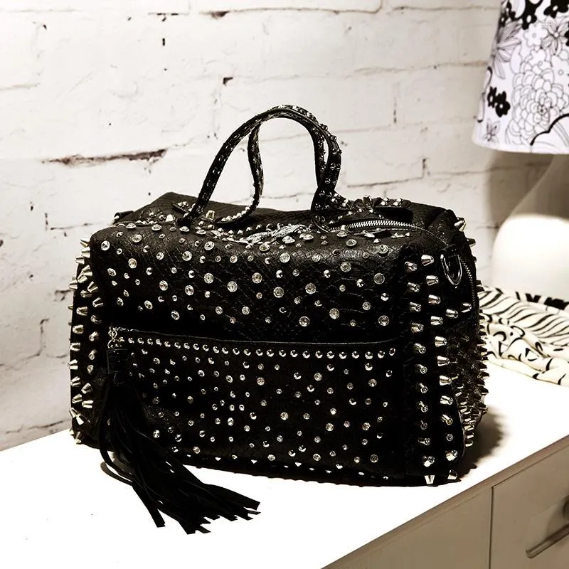 Evening Bags Women's Bag Luxury Designer Purses And Handbags Shoulder Vintage Rivet Tote For Women Leather Large Capacity Punk