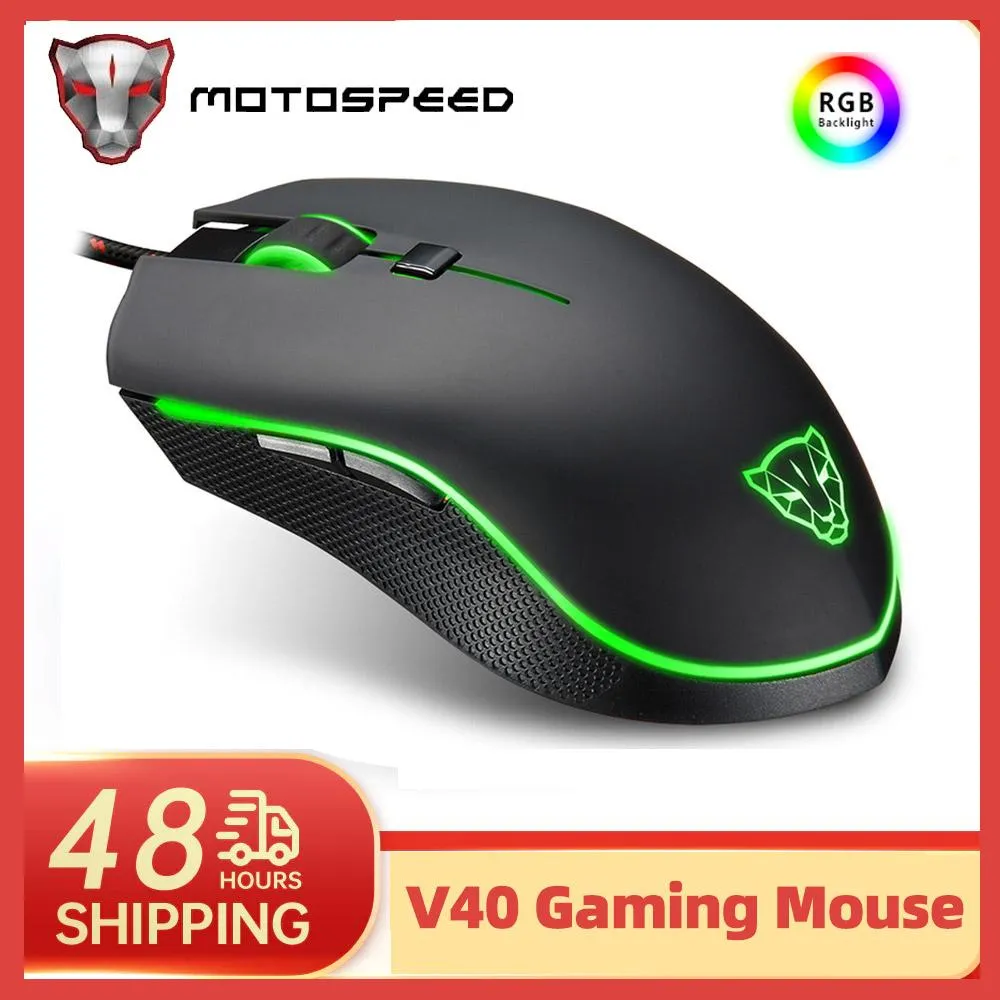 Мышь Motospeed V40 Gamer Mouse 4000DPI 6 кнопок USB Проводная оптическая светодиодная подсветка Программируемые игровые мыши для мини-ПК Ноутбук Настольный компьютер